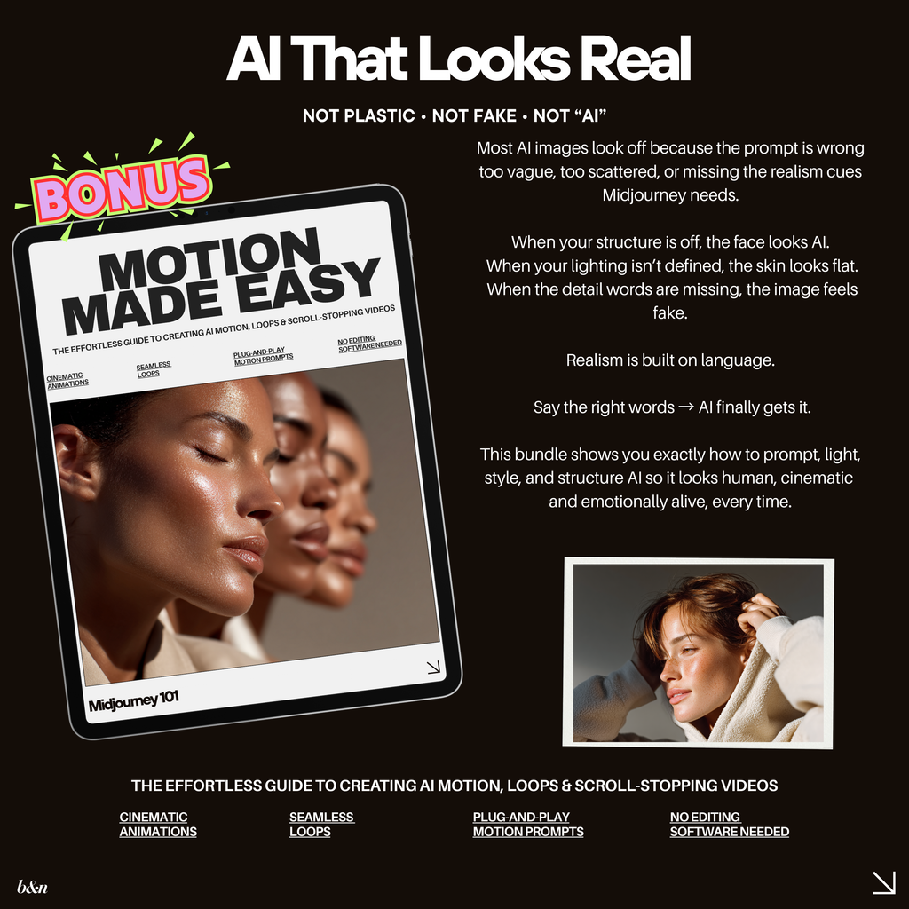 AI Creative Starter Bundle | Hyperrealism 101 + Midjourney 101 + Bold Vision Image Library + Motion Made Easy (Bonus)
